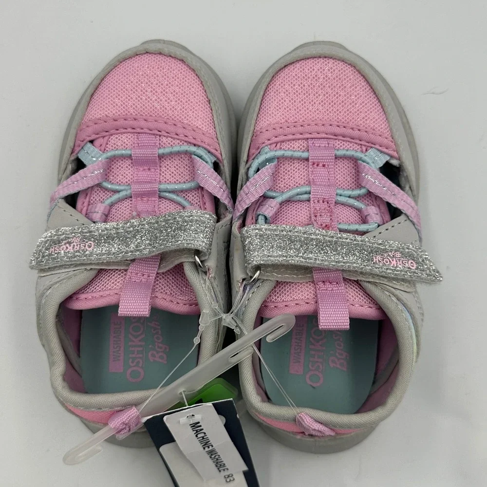 OshKosh B'gosh Toddler Sneakers Sandal Shoes Pink Rainbow Sz 7 M Glitter Easy-on